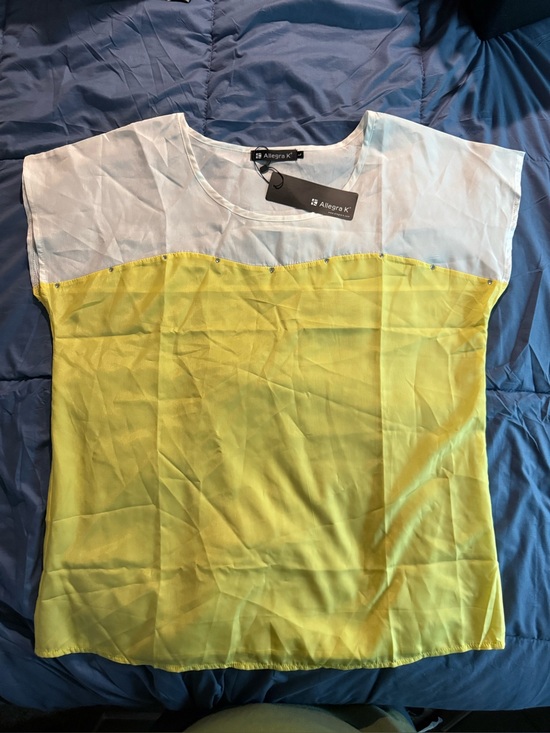 Allegra K Tops - Allegra K Women's Large White and Yellow Colorblock Blouse